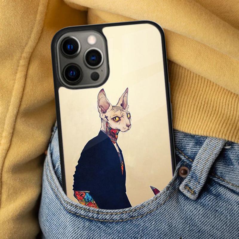 Мягкий чехол для телефона с татуировкой Кошка-Сфинкс для iPhone 17 Air 16e Pro max 15 Pro 13 14 Plus 11 12 MagSafe Магнитный Coque