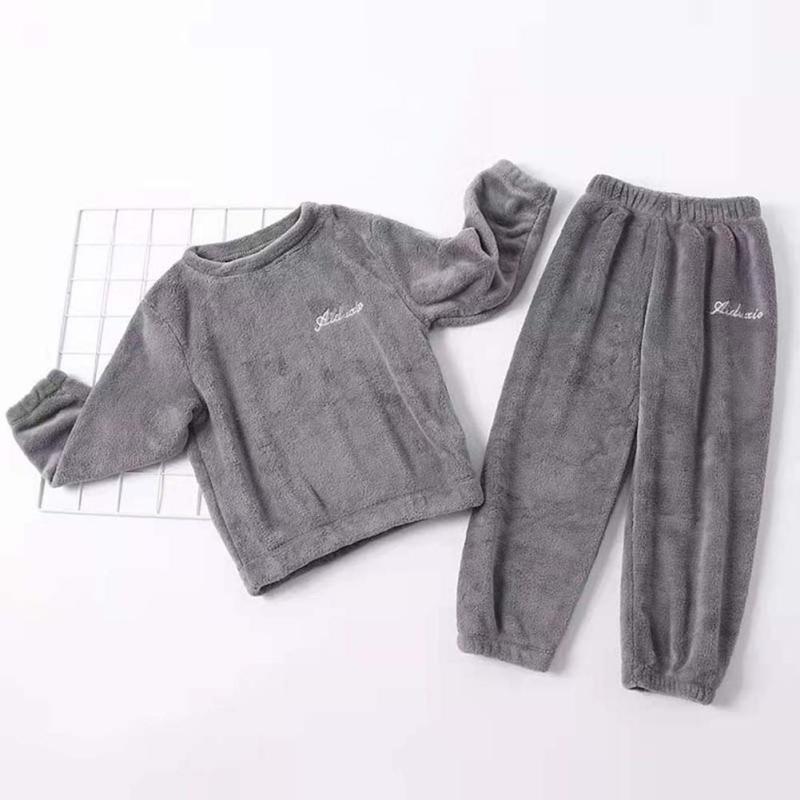 Детская домашняя одежда, детский пижамный комплект из двух частей, теплый домашний костюм цвета кораллового бархата