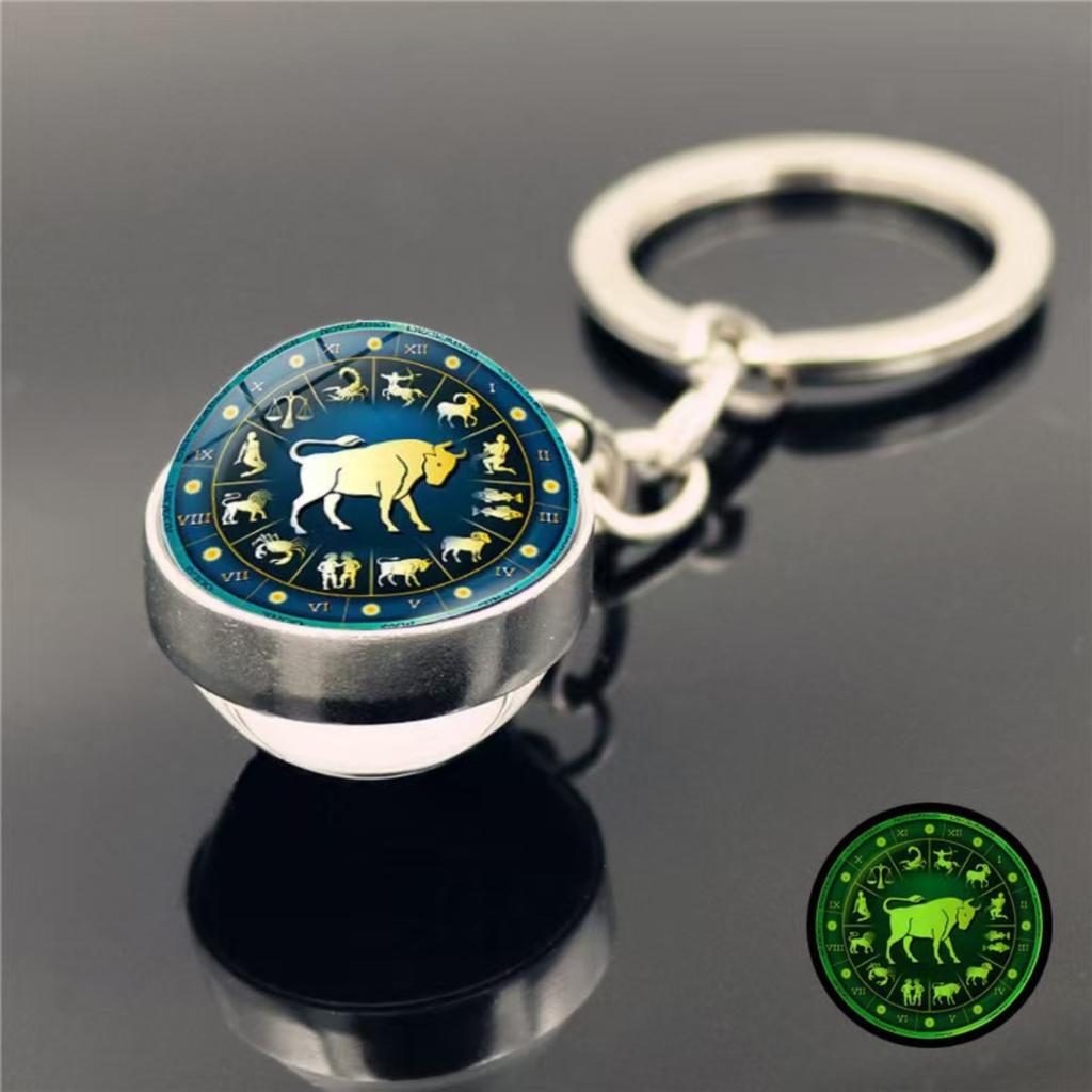 Брелок Подвеска для Сумки 12 Знаков Зодиака Камень Времени Двусторонний Стеклянный Шар