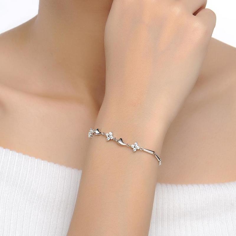 Shiny Female Crystal Bracelets for Women Jewelry Trendy 925 Silver Girls Bracelets Accessories Lady Valentine's Gift