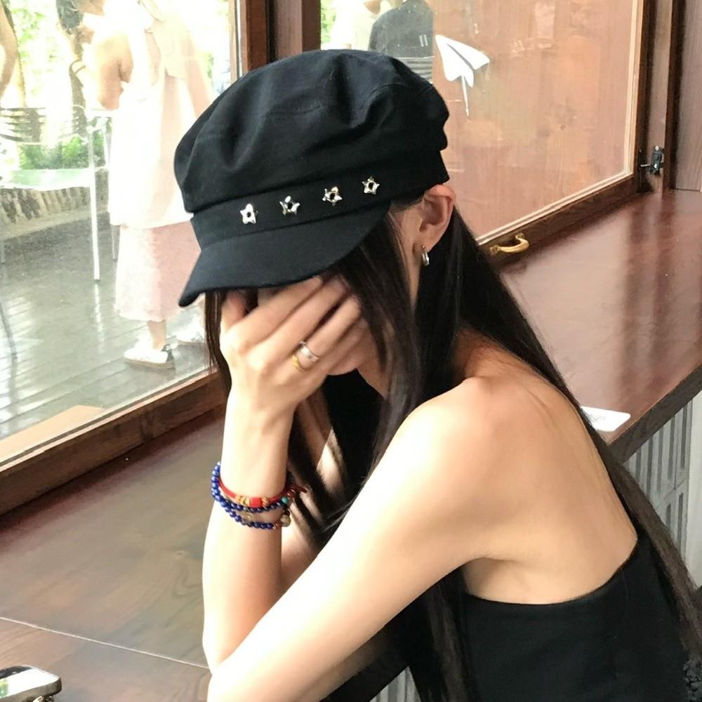 Flat Top Octagonal Cap Vintage Newsboy Hats Casual Star Hole Berets Ladies