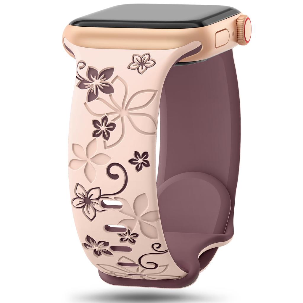 Floral Engraved Strap For Apple Watch Ultra 2 Band 49mm 41mm 40mm 44mm 45mm 46mm Silicone bracelet iWatch Series 10 SE 9 8 7 6 3