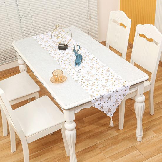 Декор кисточками Длинная дорожка на стол Праздничная атмосфера Рождественский штамп Листья Принт Скатерть Рождественское украшение Домашнее украшение