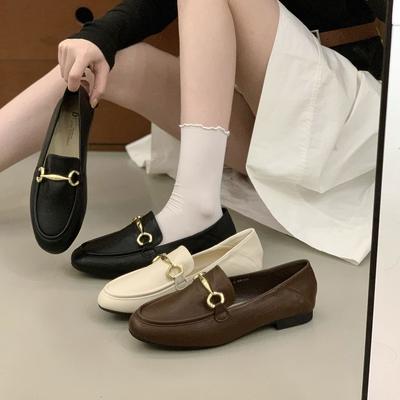 THEDOUDOU корейская версия ретро черные маленькие кожаные туфли женские осенние с круглым носком для работы повседневные лоферы на плоской подошве на одном ремешке