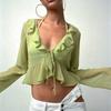Женские летние блузки, повседневные женские топы, женские зеленые шифоновые рубашки, блузка, сорочка femme blusas, укороченный топ с длинными рукавами, женский