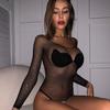 TZ09 Women's Hot Diamond Shiny Erotic Lingerie Long Sleeve Small Fine Mesh Diamond One-piece Net