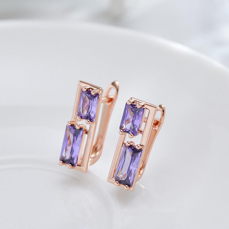Асимметричный дизайн, квадратные геометрические серьги с фиолетовым цирконом для женщин, модные блестящие ювелирные изделия