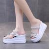 Spring Casual Fashion Thick Sole New Sexy Round Toe Beaded Crystal Solid Color Wedge Sandals Comfortable Women's Slippers