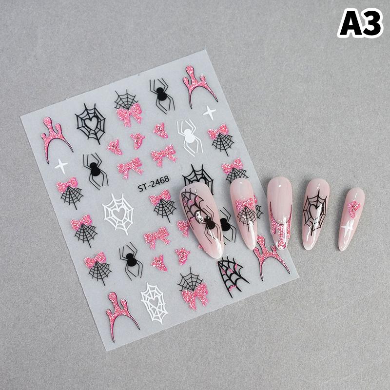 1/4Pcs Halloween Cute Spider Nail Stickers Slide Decals Manicure Decoration Nail Supplies for Creative Nail Design