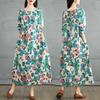 Women's Vintage Floral Print Short Sleeve Dress - Loose Fit Round Neck Smock Dress, Breathable Cotton Linen Blend