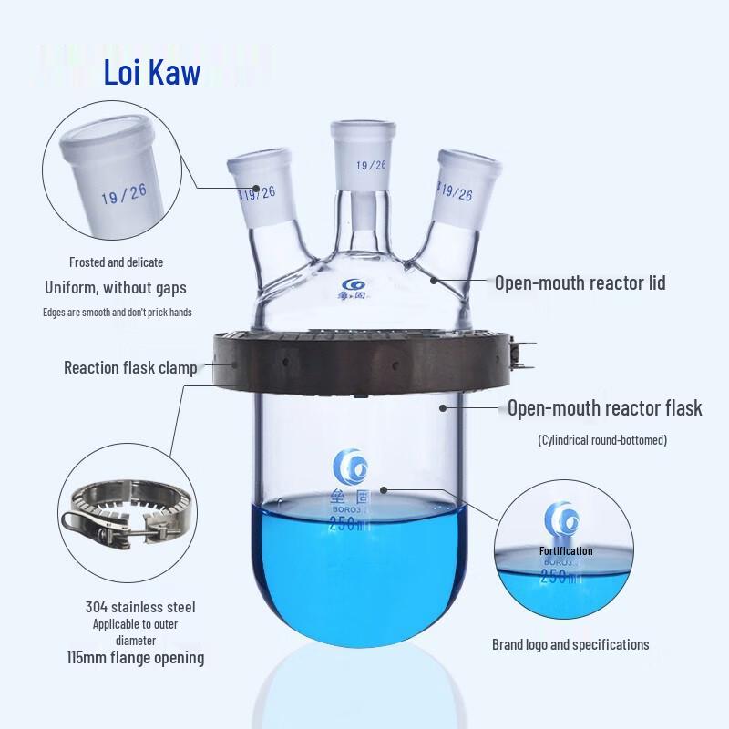 High Borosilicate Glass Three-Neck Flat Bottom Lab Reactor