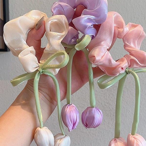 Детская резинка для волос в виде цветка тюльпана для девочек - Резинка-скранч для прически «хвост принцессы» Новый стиль 2025