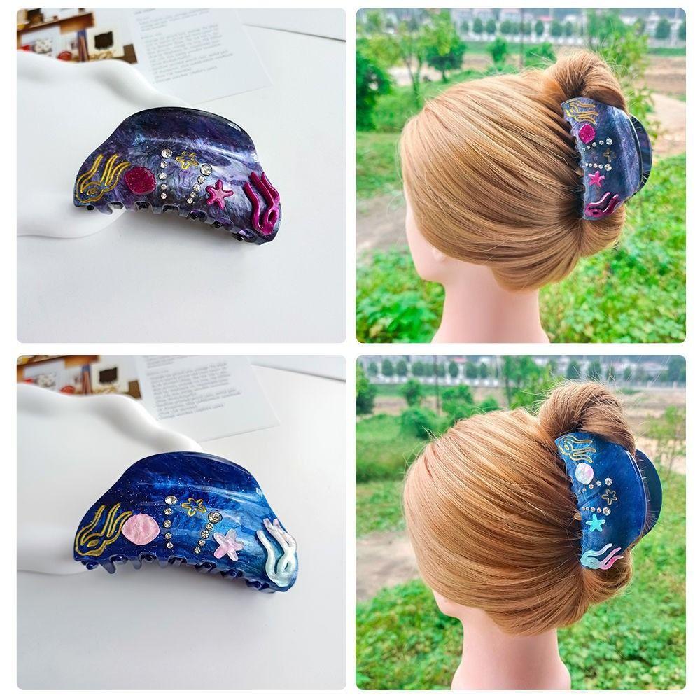 Starfish Ocean Shell  Hair Grab Hair Clip Acrylic Shark Clip Cute Rhinestone  Hair Claw  Girls