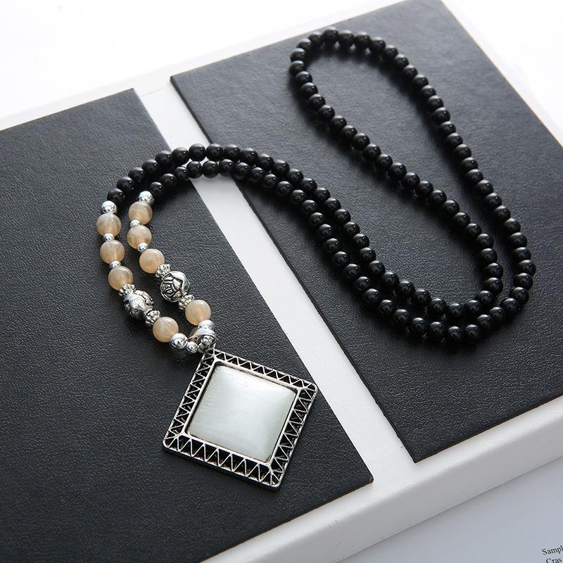 Ожерелье из бисера, длинная винтажная веревка в стиле бохо, ломтик цепи, каменные подвески, богемные этнические женщины