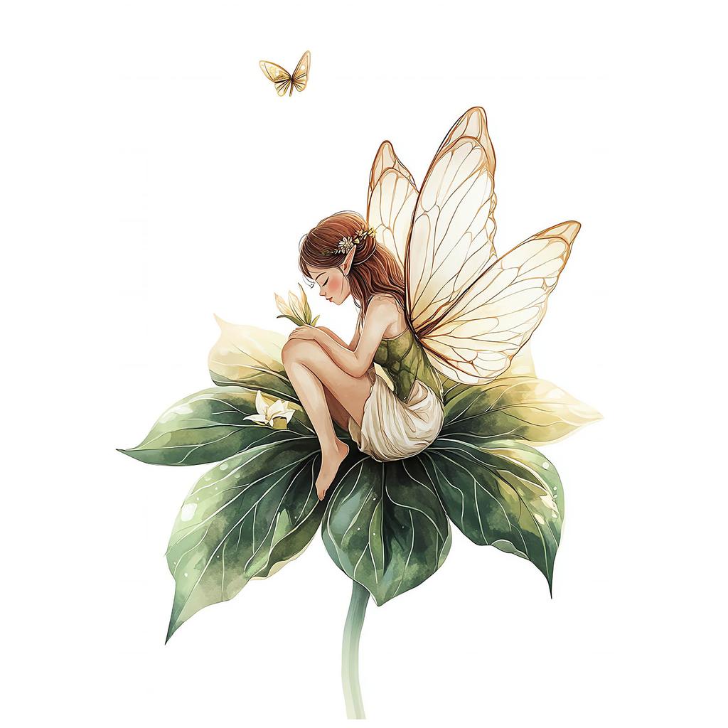 Poster Magic Fairy On Green Leaf Poster Magic Fairy On Green Leaf, 70X100 Cm, Frameless, Matte Paper 230 Gsm