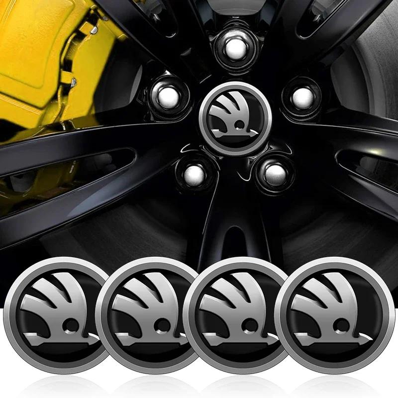Car Sticker 2025 Hot 4PCS 56mm Car Badge Wheel Center Cover Stickers Hub Caps Decal For Skoda Octavia Kodiaq Fabia Rapid Superb