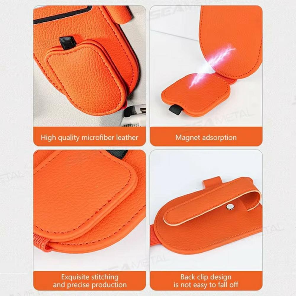 Multi-Functional Sunglasses Holder for Car Sun Visor Clip On PU Leather Card Organizer with Pen Loop