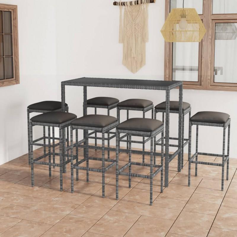 Day and Night - Day and Night Garden Bar Furniture Set 9 Pieces and Gray Synthetic Rattan Cushions