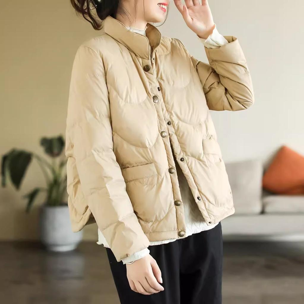 Литературный и ретро пуховик женский короткий 2024 зима легкий воротник-стойка теплый маленький темперамент повседневный топ прилив