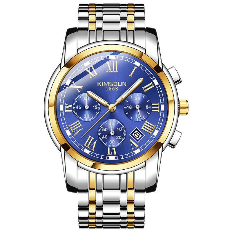 KIMSDUN Мужские часы Роскошные Оригинальные Кварцевые часы для Мужчин Водонепроницаемые Светящиеся Дата Нержавеющая сталь Хронограф Мода