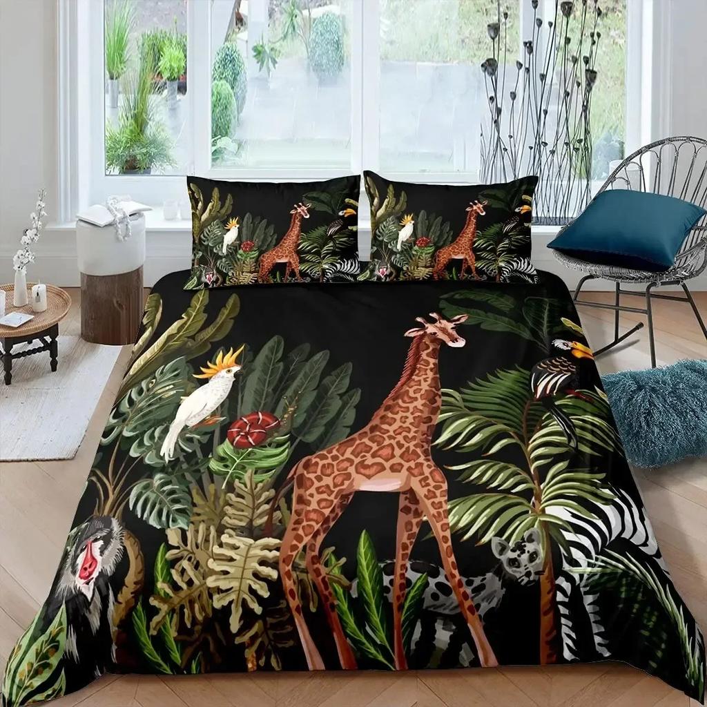 Palm Leaves Monstera Banana Leaves Comfortable Duvet Quilt Cover Pillowcase Bedding Set Children Bedroom Decoration Home Textile