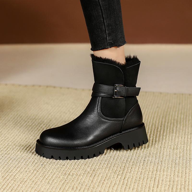 Модные ботинки Женские Зимние Женские Ботильоны Снежные Ботинки Натуральная Кожа Теплая Шерстяная Обувь Женские Классические На Молнии Повседневные Рабочие Короткие Ботинки