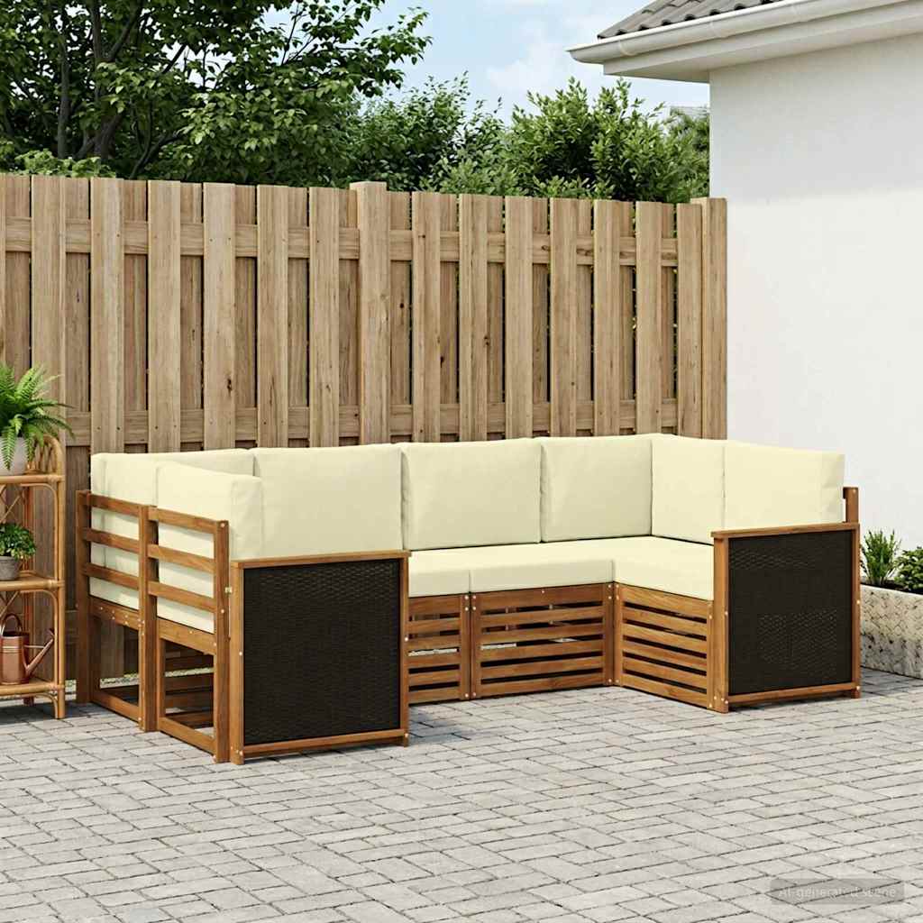 Corner Sofa Set with Cushions 5 pcs Natural and Cream
