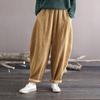 Women Vintage Corduroy Casual Pants Washed Distressed Loose Autumn Winter Solid Color Elastic Waist Trousers