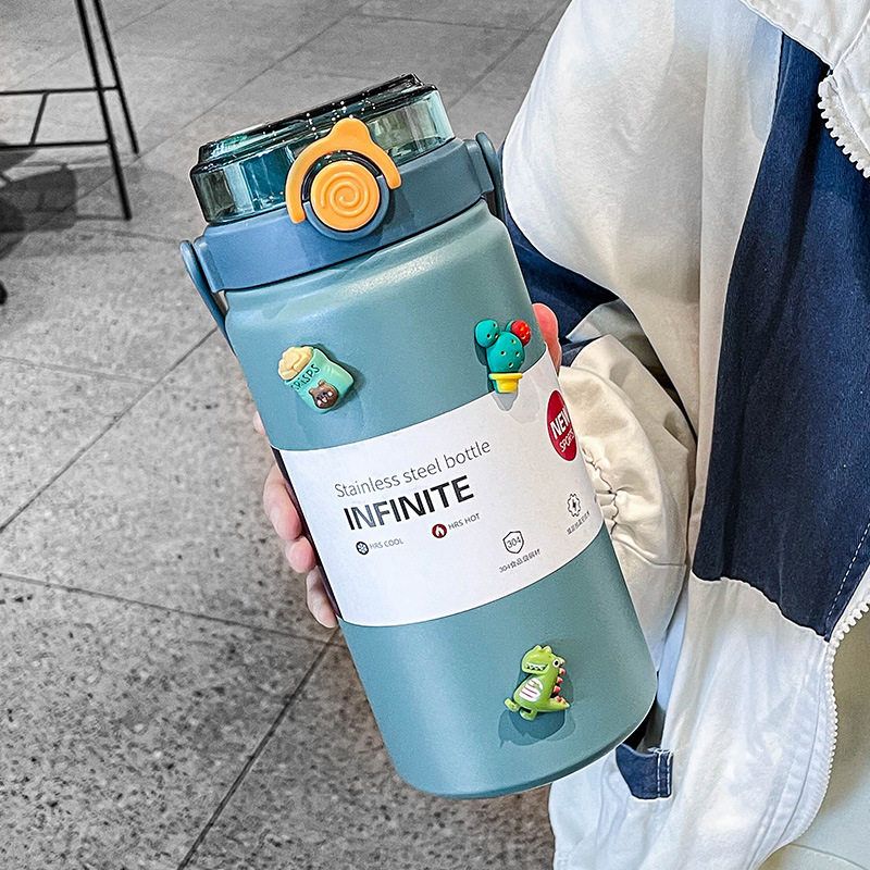 Double Drink Large Capacity Thermos Cup for Girls Good-looking Straw Cup Portable 316 Stainless Steel Cup Men's Thermos