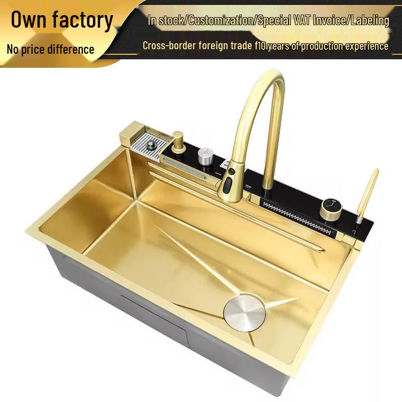 Kitchen Stainless Steel Sink with Digital Display - Whale Flying Rain Large Single Bowl Vegetable Wash Basin