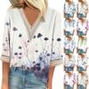 Women's Fashion V-Neck Lace Lace Vintage Floral Print T-Shirt Casual Seven Sleeve Top