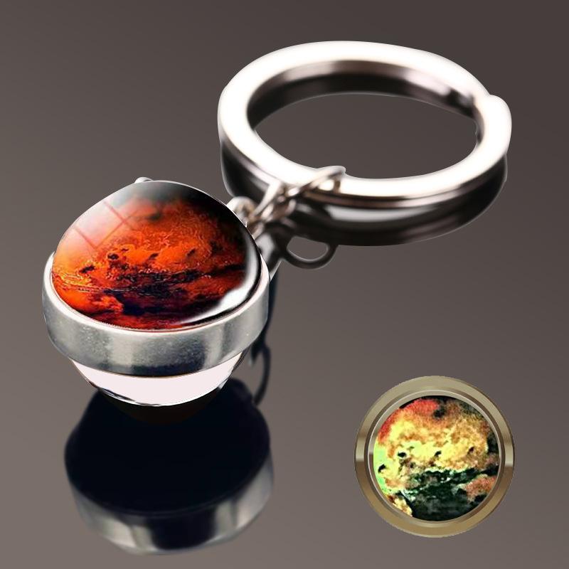 Solar System Galaxy Nebula Double Sided Glass Ball Keychain Moon Earth Mars Pendant Keychain