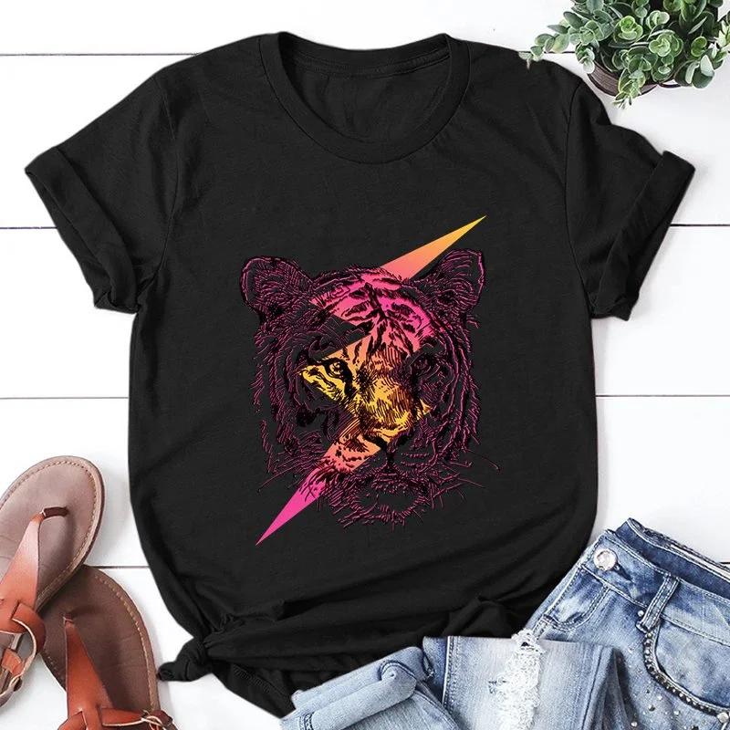 Tiger Graphic Short Sleeve Women Round Neck T-shirt Summer Casual Modal Shirt