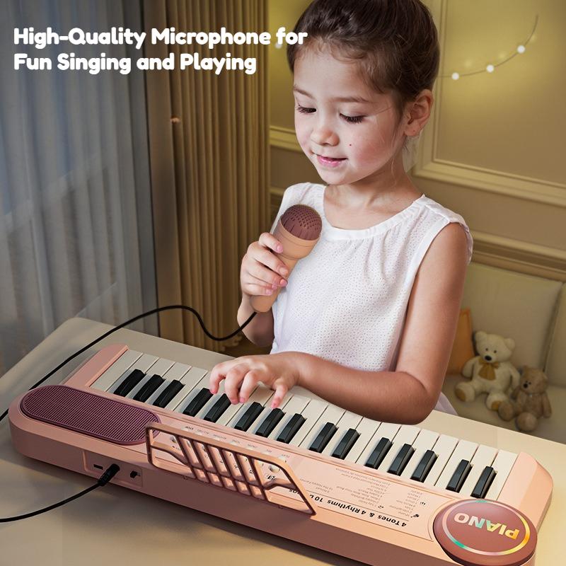 37-Key Kids Piano Keyboard Musical Toy with Microphone Music Score for Early Learning Interactive Play Best Gift for Ages 3-6