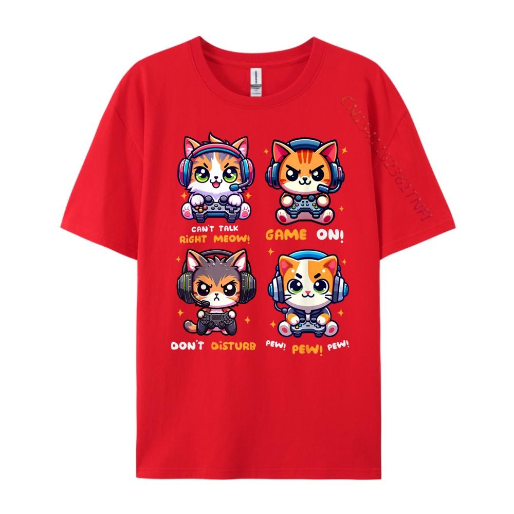 Gamer Cat Funny Gaming Video Games Pew Kawaii Cat Tee Shirts for Men 3XL Men Clothing Printed TShirt