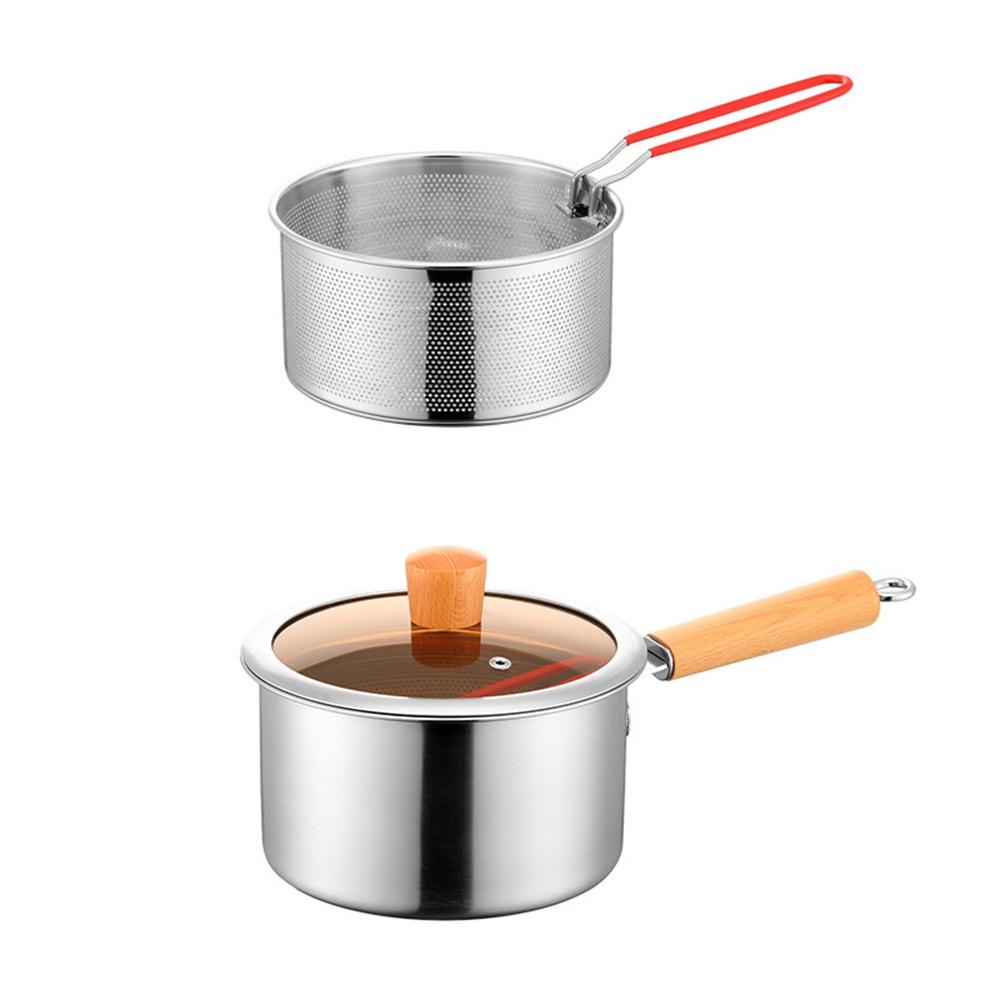 Non Stick Deep Fryer Pot with Strainer Strainer Basket Cooking Pot with Filter Mesh Milk