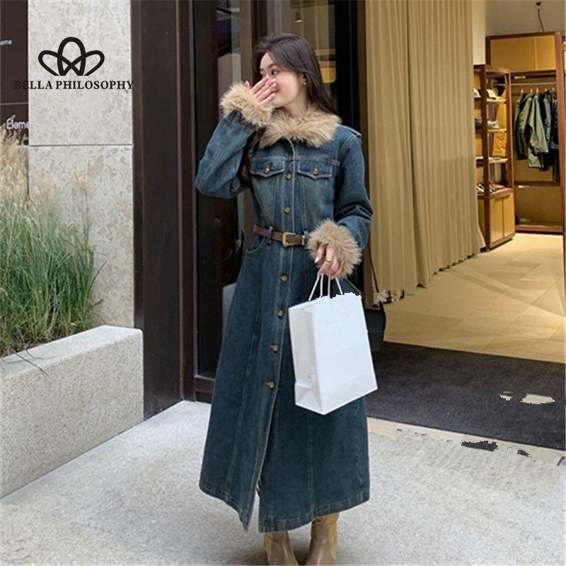 Зимнее новое платье из утолщенного хлопкового денима с воротником-стойкой, женское длинное повседневное пальто в стиле ретро