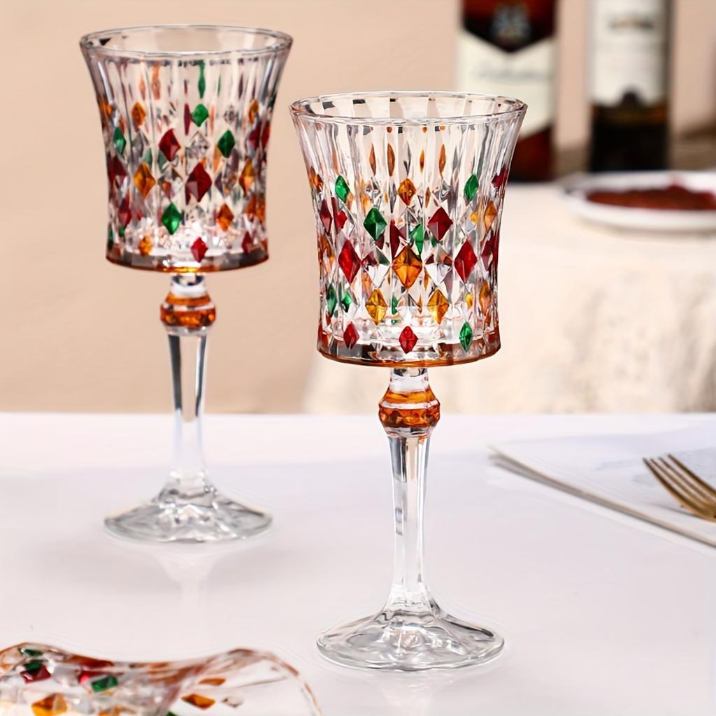 Бокал для вина во французском стиле, 270 мл/9,1 унций, 2 шт., красочные тисненые бокалы для шампанского, винтажные бокалы для виски, коктейля, бара, клуба, ресторана и дома