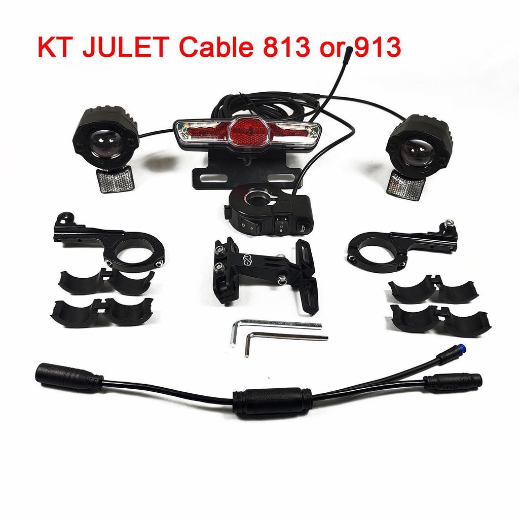 Dual Front Electric Bicycle Light Set: 9W LED Waterproof, Brake Light, Turn Signal, Horn, 24-90V.