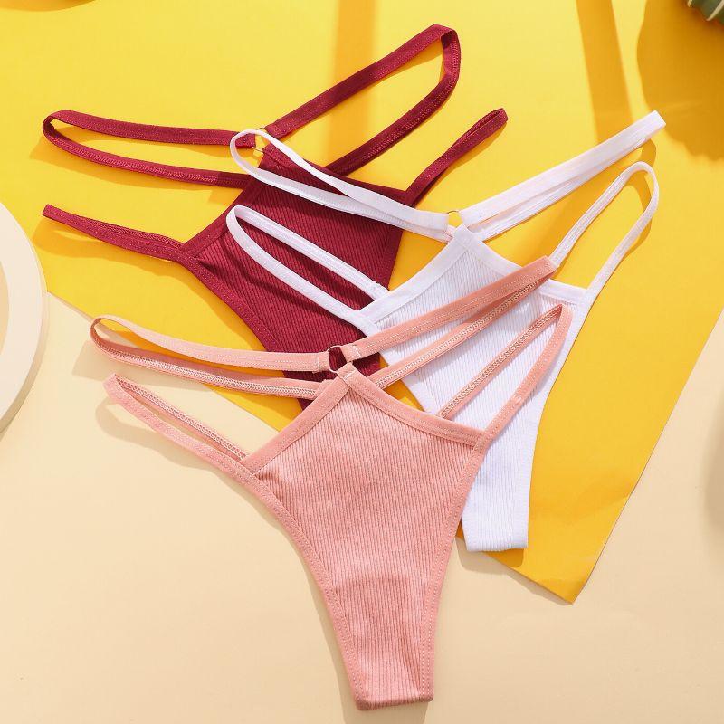 Cotton Panty for Women Pure Color T-back Sexy Brief Female Strap Design G-string Low Waist Woman Underpant