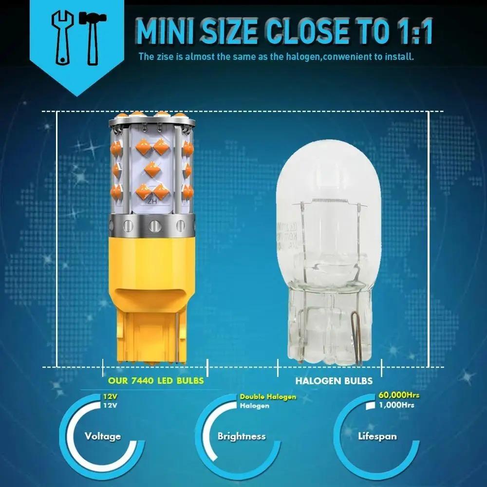 2Pcs Yellow T20 7440 W21W 1156 Ba15s P21W 1157 3030 SMD WY21W Car LED Light Turn Signal Brake Light Canbus No Error FlashTurn Signal 2