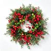 Christmas Red Berry Wreath with Bow - Decorative Hanging for Doors and Windows