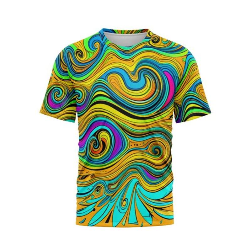 Футболка с разноцветными яркими полосками для мужчин в стиле хип-хоп, уникальный графический дизайн, футболки с круглым вырезом, летняя повседневная спортивная футболка