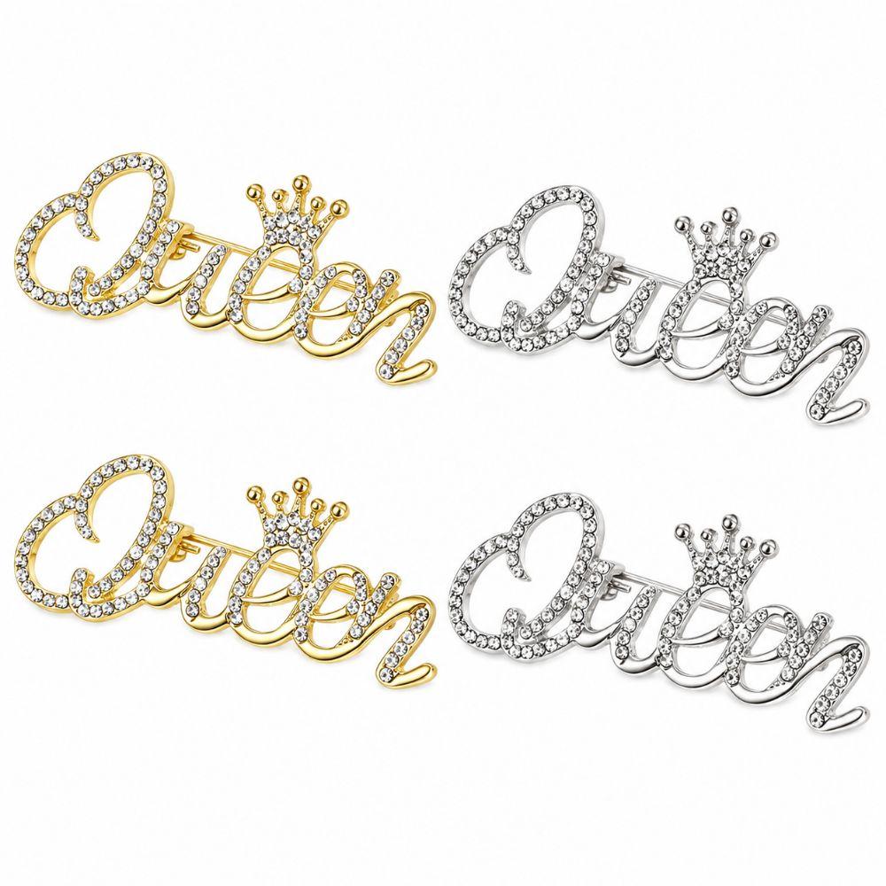 4pcs Zinc Alloy Brooch Queen Crown Brooch Pin Letter Brooch for Women Gathering Occasion