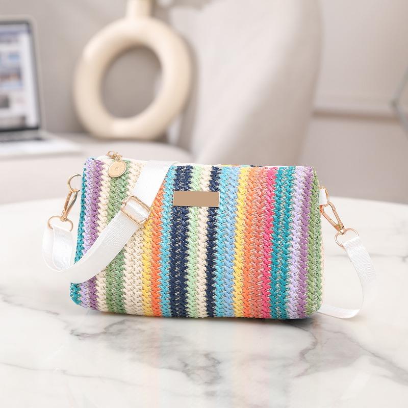 New Fashion Casual Daily Popular Rainbow Straw Woven Camera Bag Women's Bag Chain Bag Messenger Bag