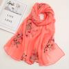 Chinese Style Embroidered Peach Blossom Chiffon Travel Sunscreen Shawl Muslim Hijab Scarf EMA
