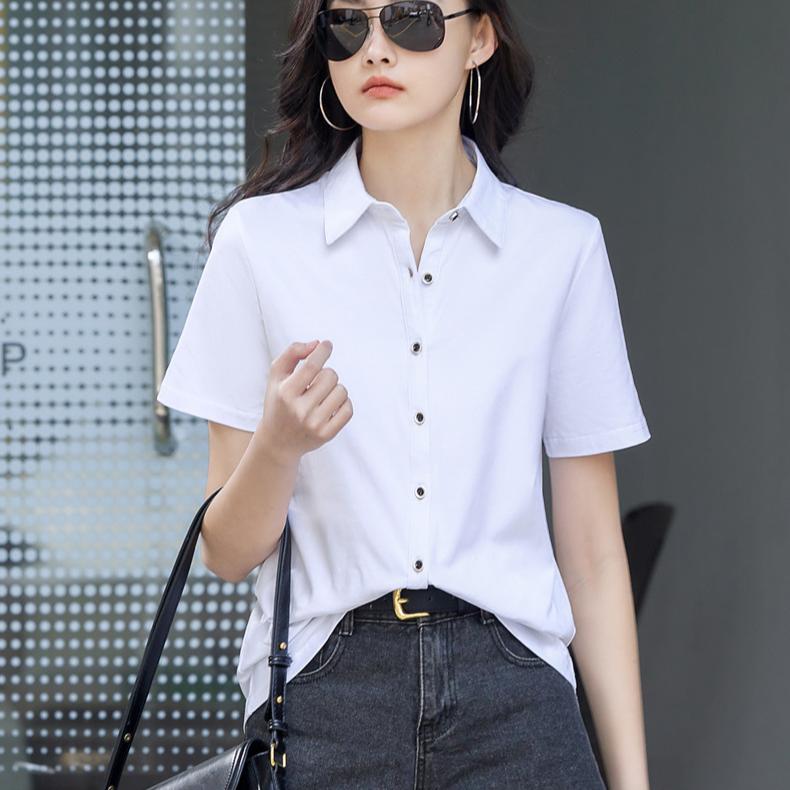 Summer Women's Shirt Button Lapel Short Sleeve Top
