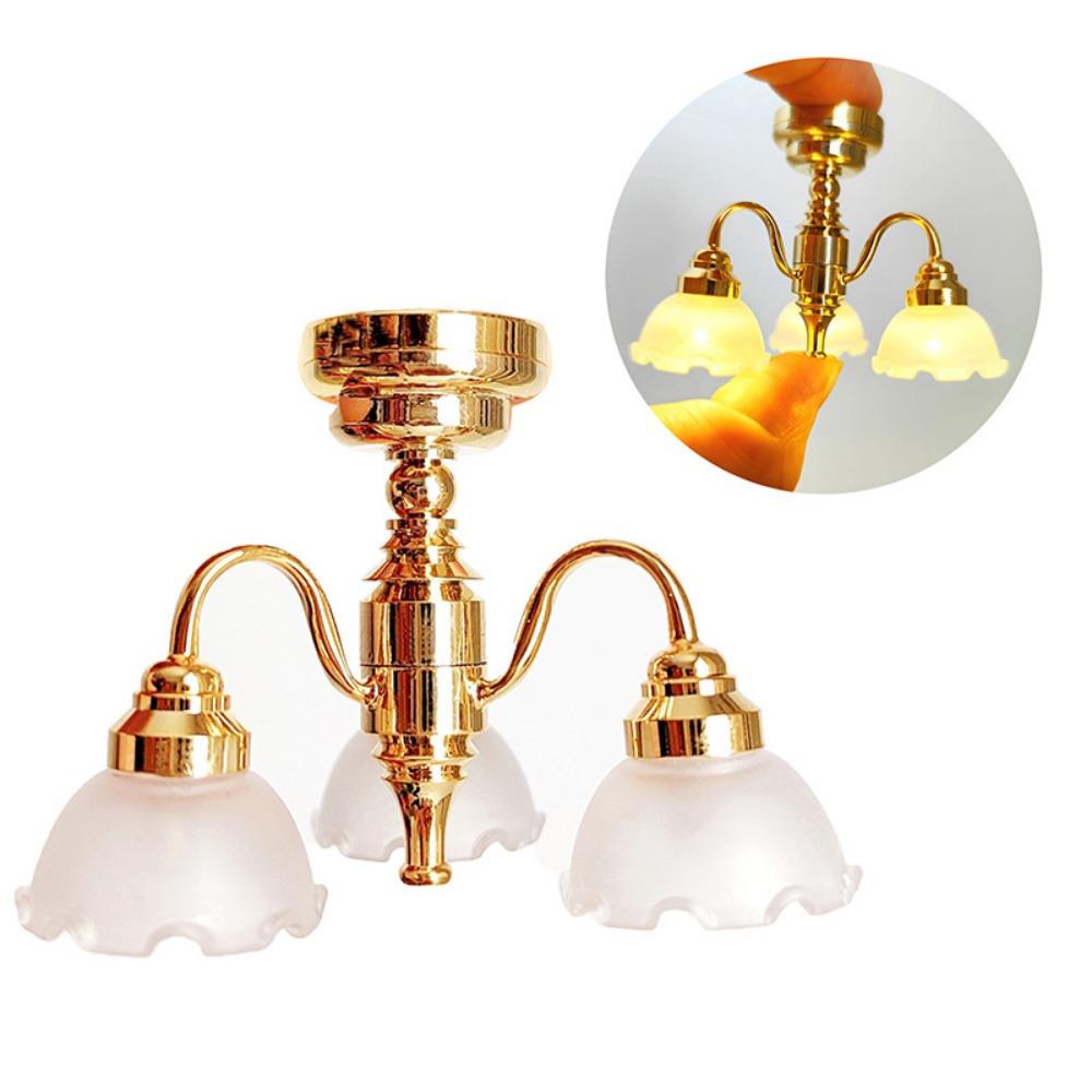 Mini Dollhouse Colored Glass Lamp 1:12 Ceiling Lamp Chandelier Doll House Accessories
