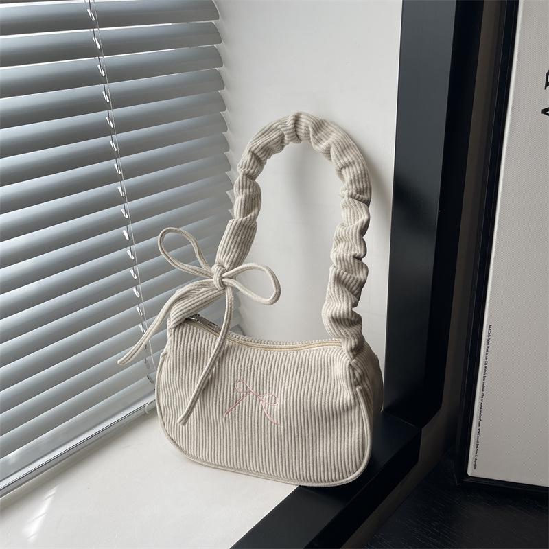 2025 Осень Женская Модная Плиссированная Сумка-тоут—Маленькая Квадратная Вышитая Бантом Сумка на Плечо и Подмышку