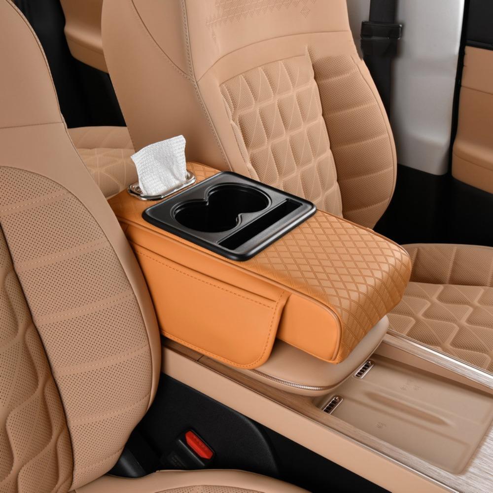 Height Increasing Armrest Pad PU Leather Cup Holder Portable Tissue Box